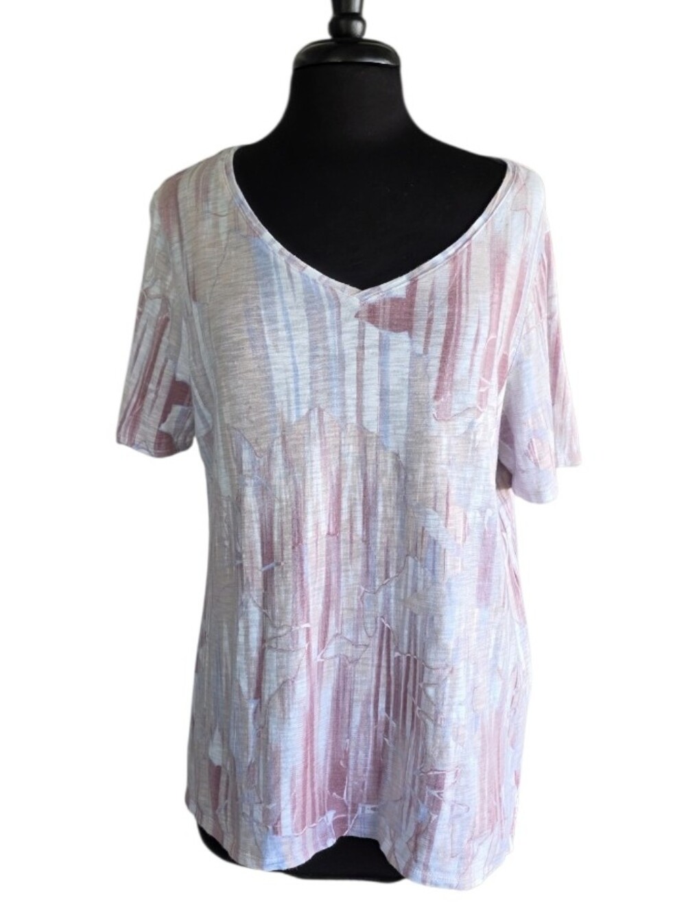 Chico's 2 L Pastel Pink and Light T-shirt Blue V-Neck Tee Short Sleeve Top